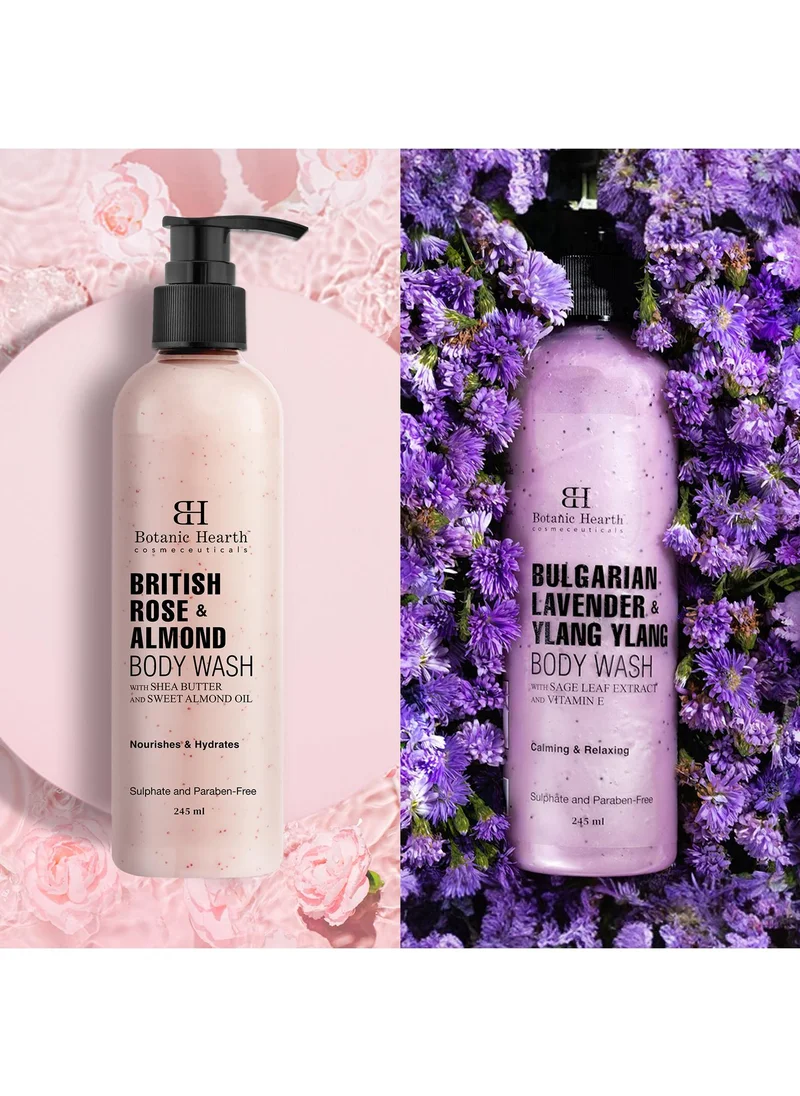 Botanic Hearth Botanic Hearth British Rose & Almond Body Wash and Bulgarian Lavender & 
Ylang Ylang Body Wash (Pack of 2) for Men and Women