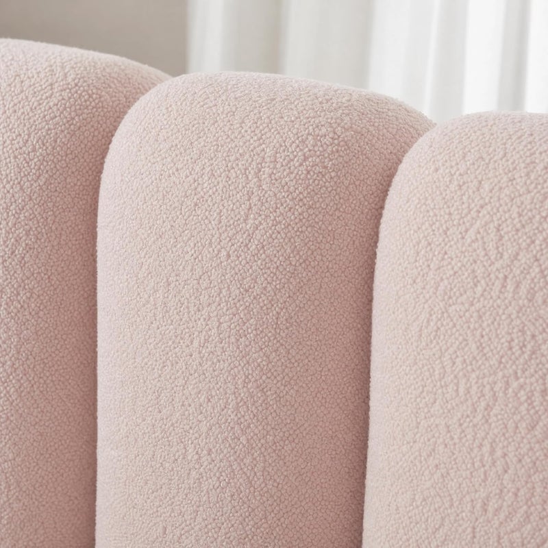 Cloud Upholstered Bed Frame, Teddy Fleece Modern Soft Boucle Platform Bed with Vertical Channel Headboard (Light Pink, Full) - Image 5