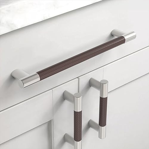 Coinkoly 10 Pack 10254mm Hole to Hole Brown and Satin Nickel Cabinet Pulls Knurled Zinc Alloy Handles with Coffee Silver Finish for Kitchen Drawers Vanity Dresser TwoTone Cabinet Hardware - Image 3