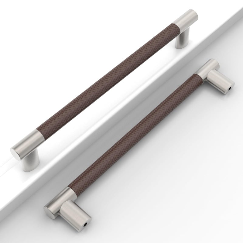 Coinkoly 10 Pack 10254mm Hole to Hole Brown and Satin Nickel Cabinet Pulls Knurled Zinc Alloy Handles with Coffee Silver Finish for Kitchen Drawers Vanity Dresser TwoTone Cabinet Hardware - Image 2