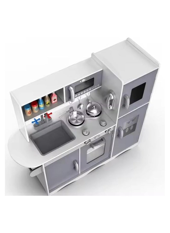 AL BADER - Wooden Kitchen Toy With Oven and Cook Food Toys Set And Ice Maker, Large wooden kitchen with Storage places, Interactive Brand Play Kitchen for Girls & Boy 3-10 Years (Silver, 94 * 30 * 83) - Image 1