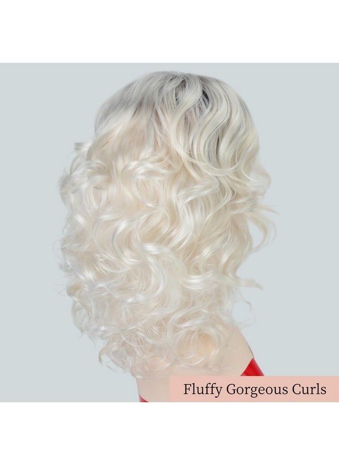 RENERSHOW - Medium Platinum Blonde Curly Wigs For White Women Ombre Blonde Wavy Wig Side Part Synthetic Hair Replacement Wig - Image 1