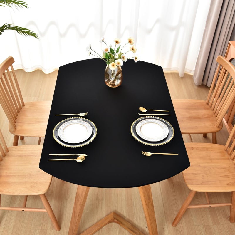 Amonsa Oval Black Fitted Tablecloth with Elastic 42x60 inch for Oval Tables Washable Stretchy Spandex Fabric Table Cover Cloth Not Vinyl Table Protector - Image 5