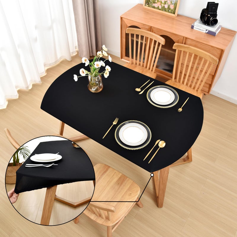Amonsa Oval Black Fitted Tablecloth with Elastic 42x60 inch for Oval Tables Washable Stretchy Spandex Fabric Table Cover Cloth Not Vinyl Table Protector - Image 1