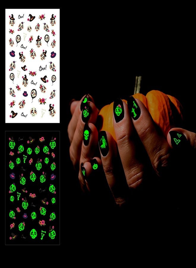 TailaiMei 10 Sheets Glow in The Dark Halloween Nail Stickers, Fluorescent Design Kids Nail Decals, Self-Adhesive DIY Nail Art Tips for Women Manicure - Image 4