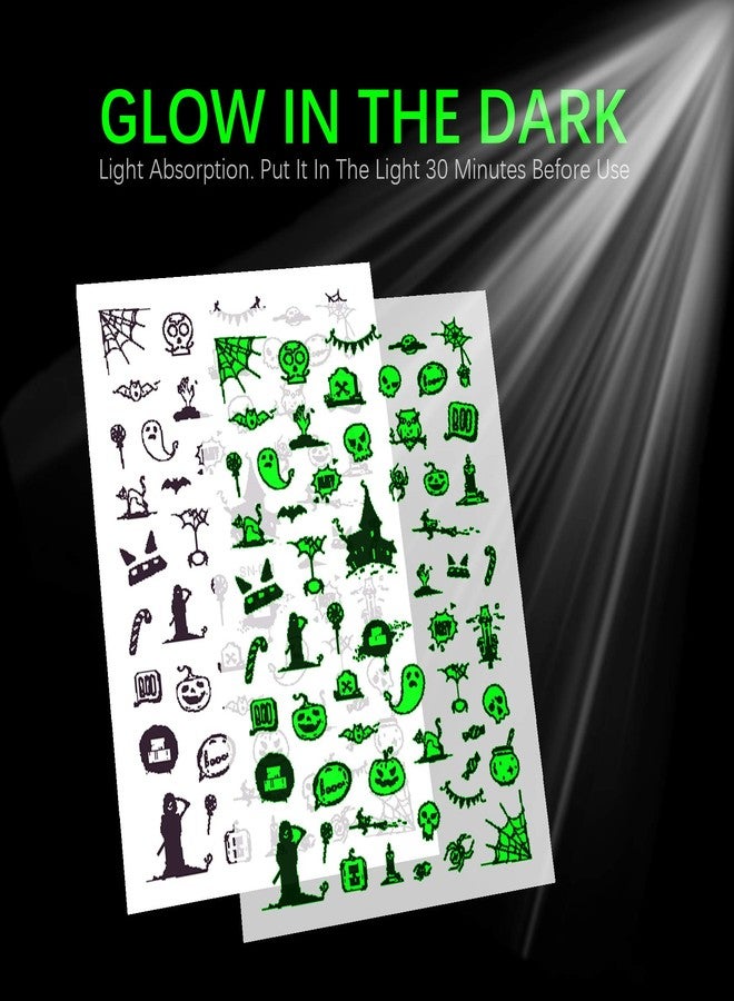 TailaiMei 10 Sheets Glow in The Dark Halloween Nail Stickers, Fluorescent Design Kids Nail Decals, Self-Adhesive DIY Nail Art Tips for Women Manicure - Image 2