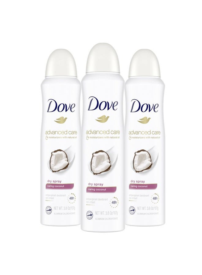 Dove رذاذ مضاد للتعرق للعناية المتقدمة برائحة جوز الهند 3 عبوات للنساء مع حماية لمدة 48 ساعة تحت الإبطين ناعمة ومريحة 3.8 أونصة - Image 1