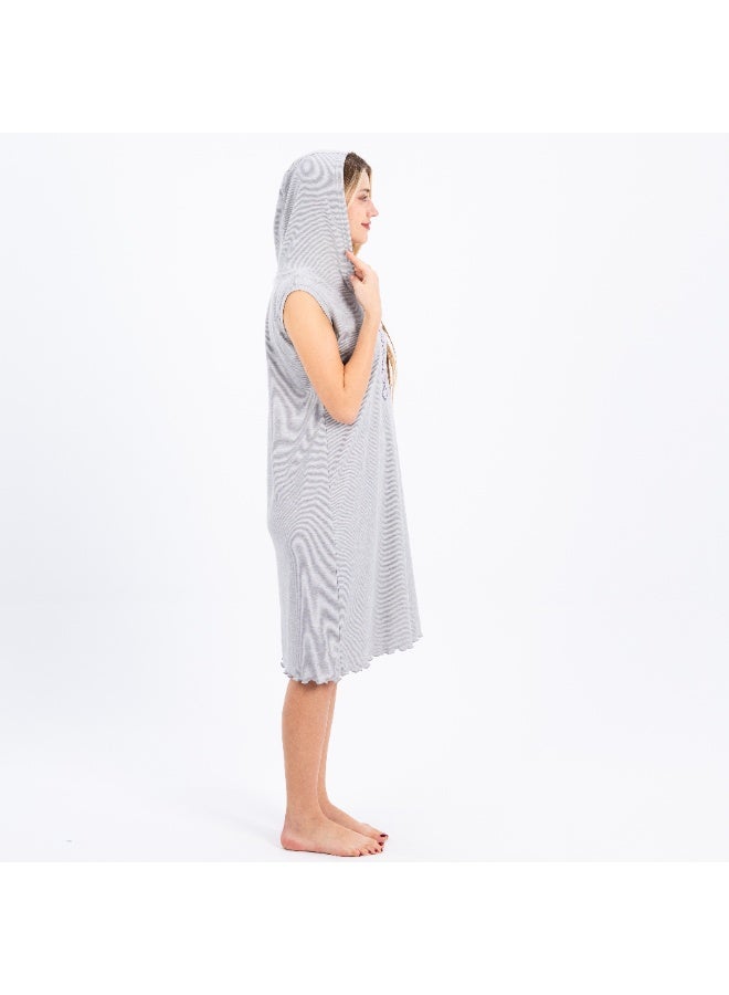 zecotex  Women’s Sleeveless Cotton Hooded Nightgown – Soft Gray Nightdress with Embroidered Front Detail – Comfortable Loungewear & Sleepwear - Image 5