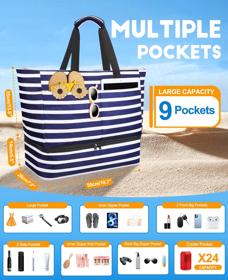 ISEYOU Beach Bag with Cooler, 49L Large Family Beach Tote with Zipper, Waterproof Sandproof Beach Bags for Women and Men, Foldable Lightweight Travel Bag for Pool, Picnic, Gym - Image 5
