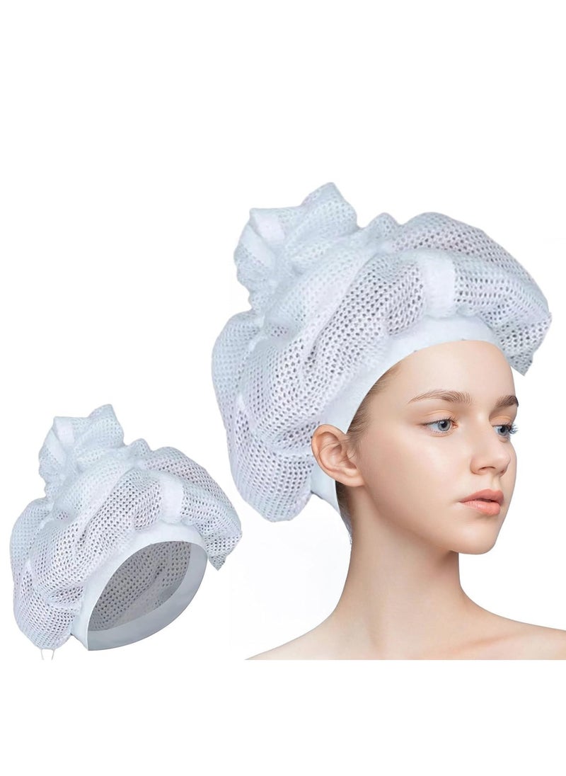 Generic Net Plopping Cap for Drying Curly Hair, Adjustable Net Plopping Cap with Drawstring, Dry Hair Cap with Elastic Band Suitable for Different Head Sizes (1Pc/White)  - Image 1