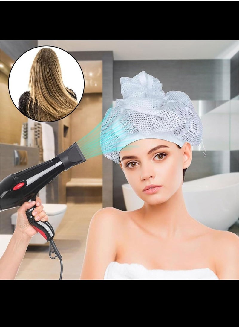 Generic Net Plopping Cap for Drying Curly Hair, Adjustable Net Plopping Cap with Drawstring, Dry Hair Cap with Elastic Band Suitable for Different Head Sizes (1Pc/White)  - Image 3