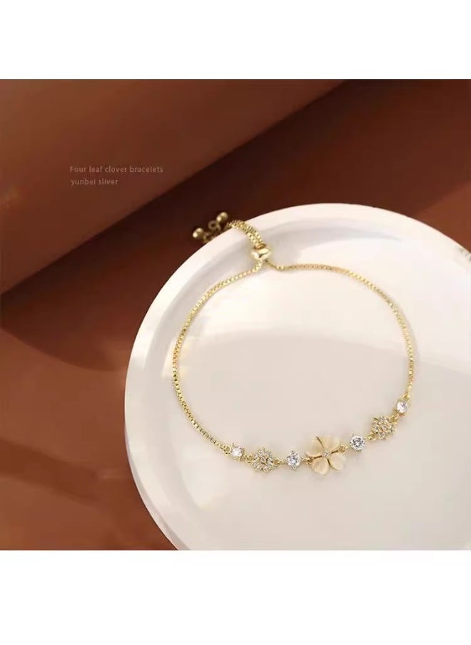 ماركة غير محددة سوار قابل للتعديل من أربع أوراق للنساء - تصميم أنيق لسلسلة السحب ، مجوهرات فاخرة خفيفة متخصصة ، ملحق معصم بسيط Lucky Charm  - Image 5
