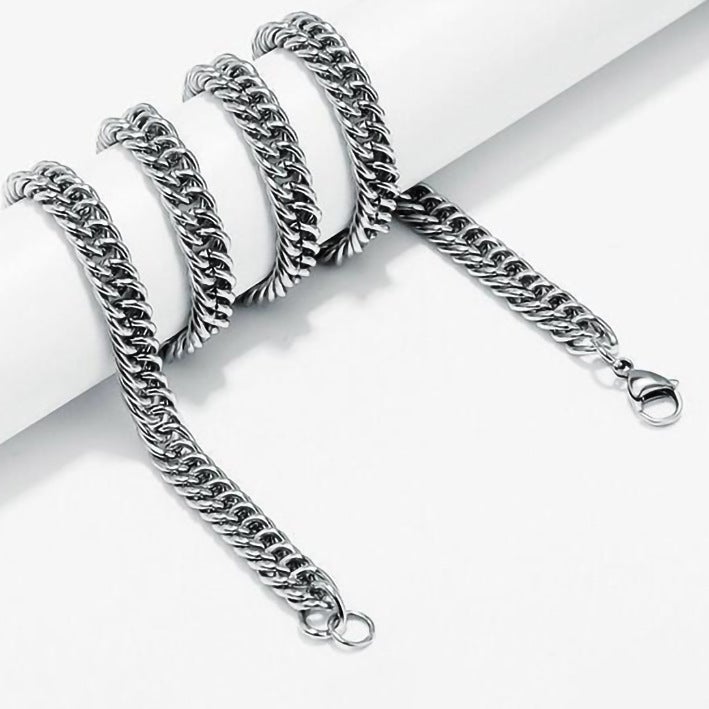 Trendy Brand Stainless Steel Japanese and Korean Style European and American Titanium Steel Double Buckle Double Woven Round Mill Necklace Mens Thick Chain New Accessories 9mm stainless steel steel color 