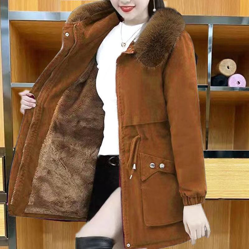 Parker Mid-Length Winter Cotton Coat for Women Brown - Image 1
