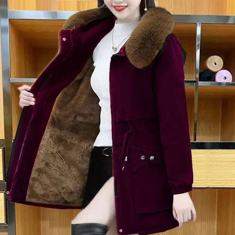 Parker Mid-Length Winter Cotton Coat for Women Brown - Image 2