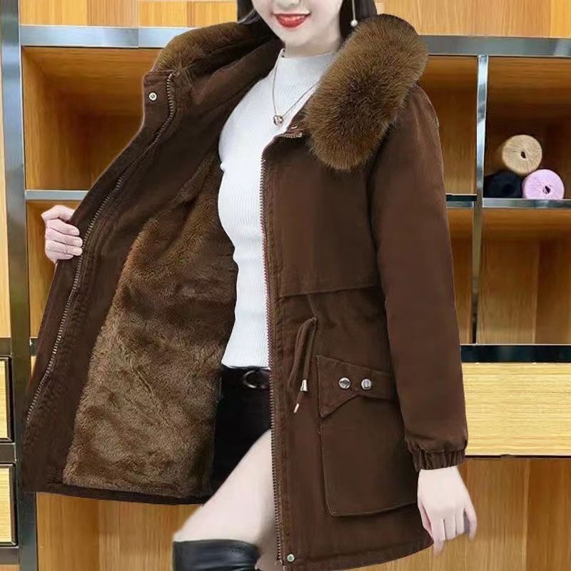 Parker Mid-Length Winter Cotton Coat for Women Brown - Image 3