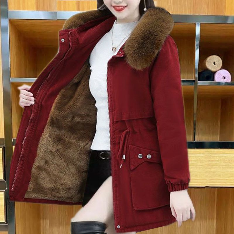 Parker Mid-Length Winter Cotton Coat for Women Brown - Image 4