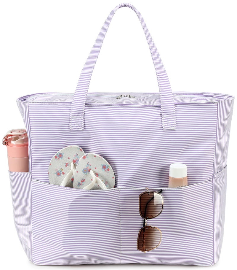 LEDAOU Large Beach Tote Bag Women Waterproof Sandproof Zipper Beach Tote Bag for Pool Gym Grocery Travel with Wet Pocket - Image 1