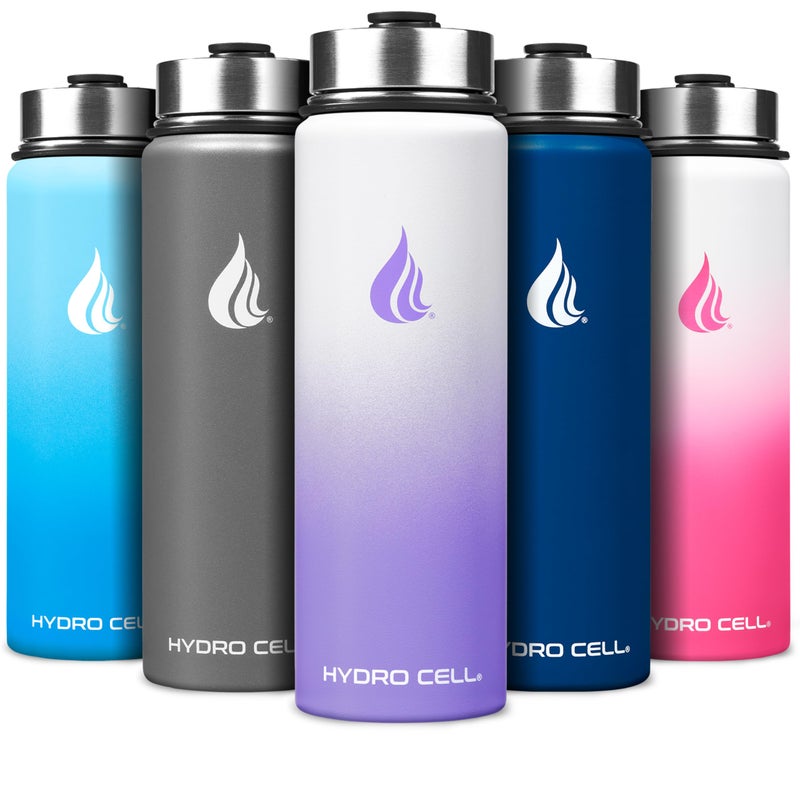 HYDRO CELL Stainless Steel Insulated Water Bottle with Straw For Cold Hot Drinks Metal Vacuum Flask with Screw Cap and Modern Leakproof Sport Thermos for Adults LavenderWhite 24oz