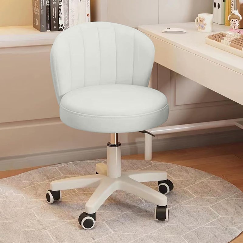 Fohome Small Round Rolling Desk Chair Armless PU Leather Height Adjustable Office Chair Comfy Vanity Chair Vanity Work Computer Stool Chair for Home Office Bedroom - Image 1