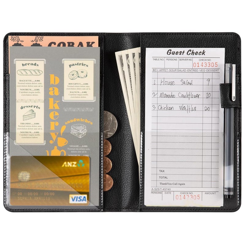 CoBak Server Book – Compact Organizer with Clear and Money Pockets, Pen Holder, Fits Apron Perfectly, Leather Waitress Book - Image 2