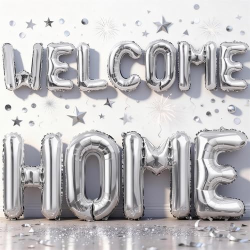 Togvu 40 Inch Silver WELCOME HOME Letter Balloon for Housewarming Party Decoraction Large Metallic Silver HOME Foil Balloon Banner New Home Balloon Sign for Sweet Homecoming Celebration Welcome Home Decor - Image 1