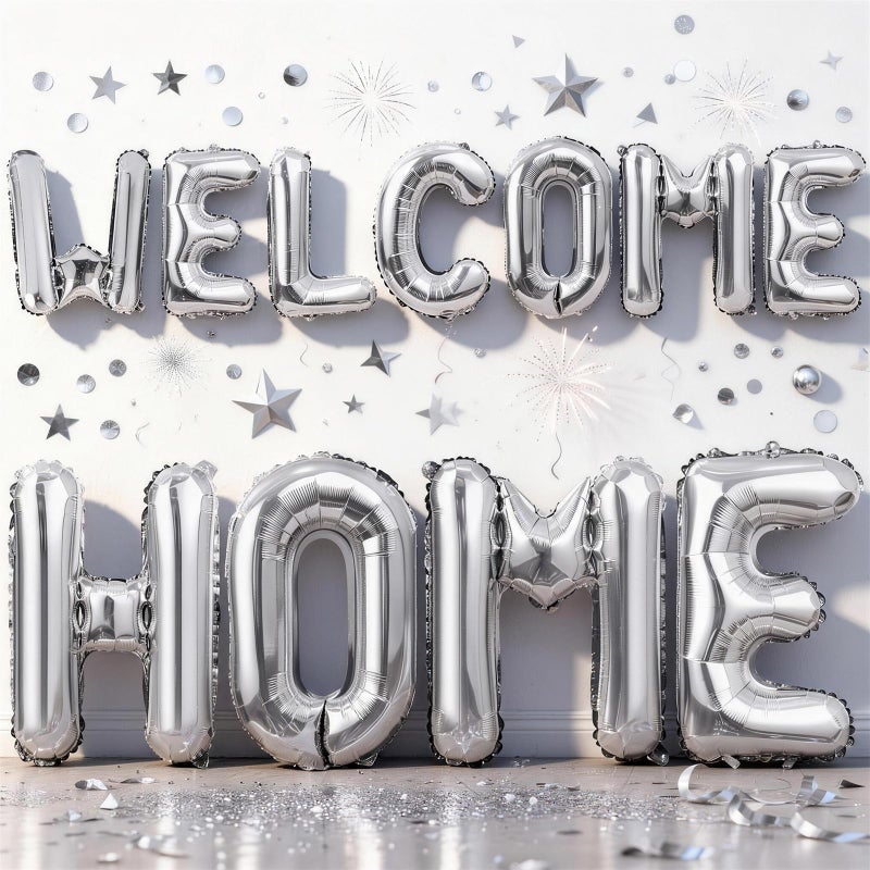 Togvu 40 Inch Silver WELCOME HOME Letter Balloon for Housewarming Party Decoraction Large Metallic Silver HOME Foil Balloon Banner New Home Balloon Sign for Sweet Homecoming Celebration Welcome Home Decor - Image 3