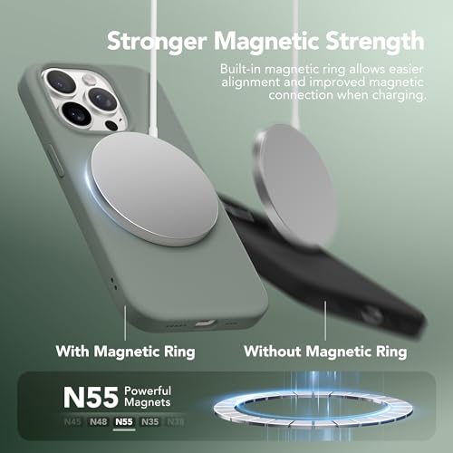 GONEZ Magnetic for iPhone 15 Pro Case, Compatible with MagSafe, [Screen Protector + Camera Lens Protector], Silicone Shockproof Anti-Scratch Protective Phone Case 6.1 inch, Calke Green - Image 3