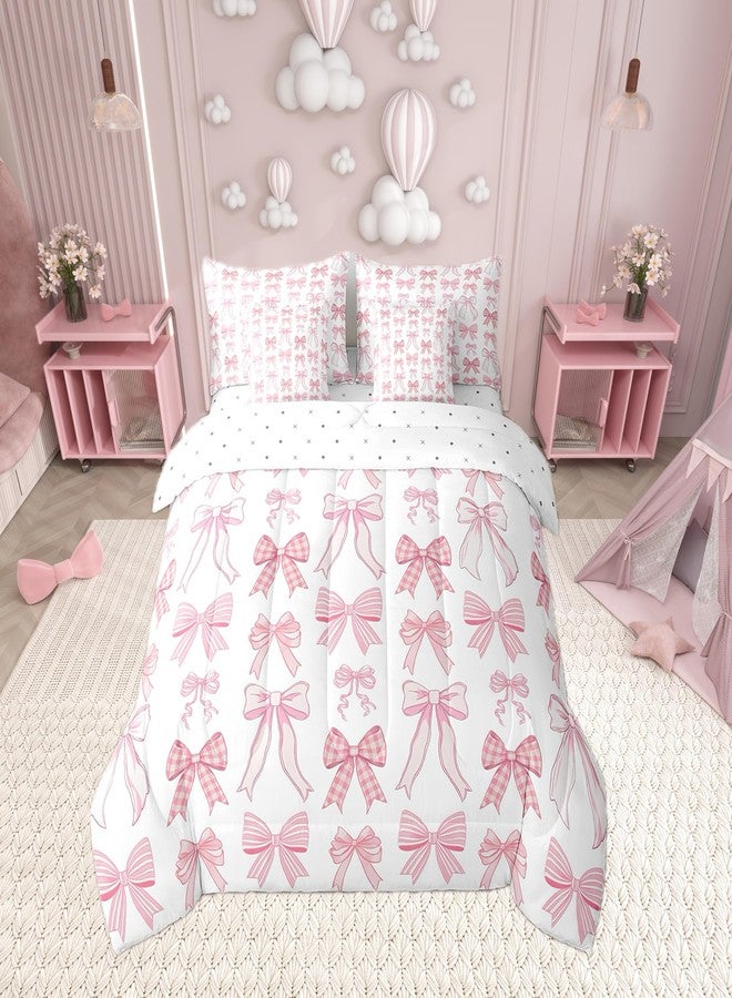 Man Fei Manfei 7pcs Pink Bow Comforter Set King Size, Cute Bowknot Bedding Set for Kids Girls Women Room Decor, Cartoon Princess Bed in a Bag with Comforter, Sheets and Pillow Cases/Shams - Image 5