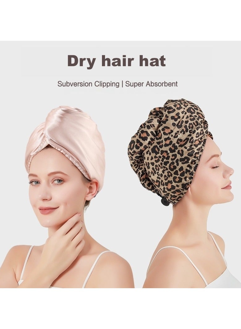 سان يي التفاف منشفة الشعر ، Bandanas لتجفيف الشعر بسرعة ، منشفة شعر ساتان قوية ماصة سميكة ، مناشف ضربة مشبك العناية بالشعر المضادة للبكتيريا ، مناشف الشعر ، العصابات ، مناشف الشعر الحريري ، 2 حزم (الوردي والفهد) - Image 2