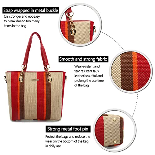 2E-youth Designer Purses And Handbags For Women Satchel Shoulder Bag Tote Bag For Work Clutch Purses(2H-stripe-red) - Image 5