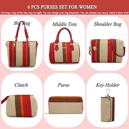 2E-youth Designer Purses And Handbags For Women Satchel Shoulder Bag Tote Bag For Work Clutch Purses(2H-stripe-red) - Image 2