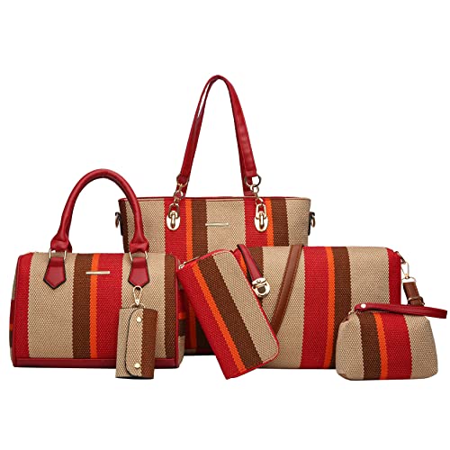 2E-youth Designer Purses And Handbags For Women Satchel Shoulder Bag Tote Bag For Work Clutch Purses(2H-stripe-red) - Image 1