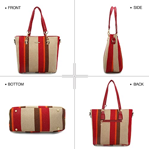 2E-youth Designer Purses And Handbags For Women Satchel Shoulder Bag Tote Bag For Work Clutch Purses(2H-stripe-red) - Image 4