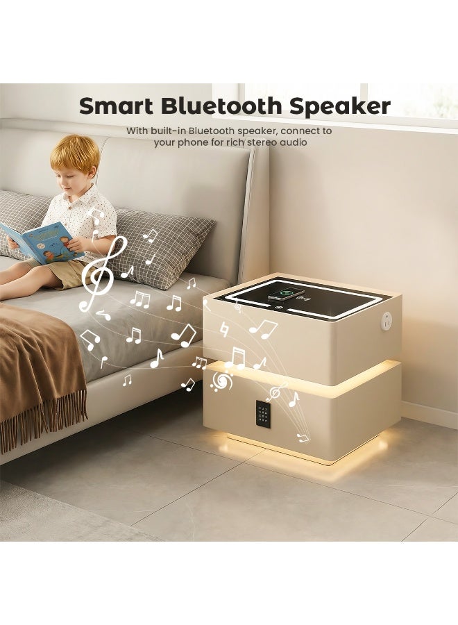 VUCATIN Nightstand with Smart Charging 2-Tier Storage End Table Side Table Wooden Nightstand with Sensor Light Sensor Light Bluetooth Speaker Fingerprint Lock and Tri-Color Light for Bedroom Living Room Lobby - Image 2