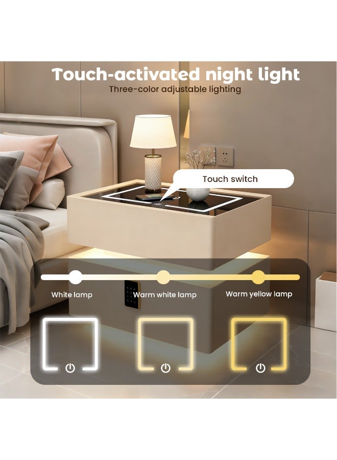 VUCATIN Nightstand with Smart Charging 2-Tier Storage End Table Side Table Wooden Nightstand with Sensor Light Sensor Light Bluetooth Speaker Fingerprint Lock and Tri-Color Light for Bedroom Living Room Lobby - Image 5