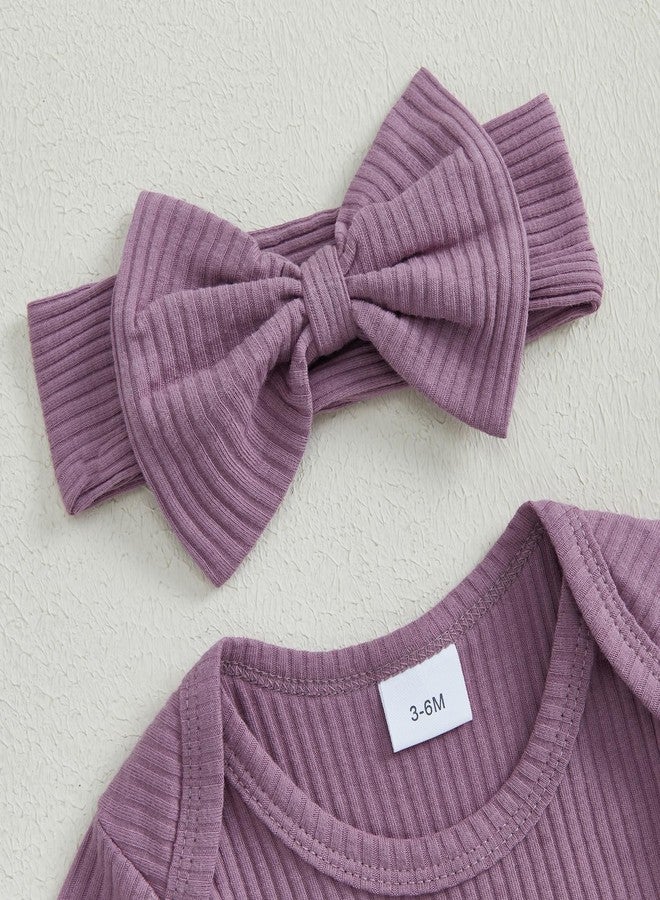 Socutebabe Baby Girl Winter Clothes Newborn Little Sister Going Coming Home Outfit Ruffle Mitten Romper Cute Ribbed Jumpsuit (Ribbed Little SIS Purple, Newborn) - Image 4