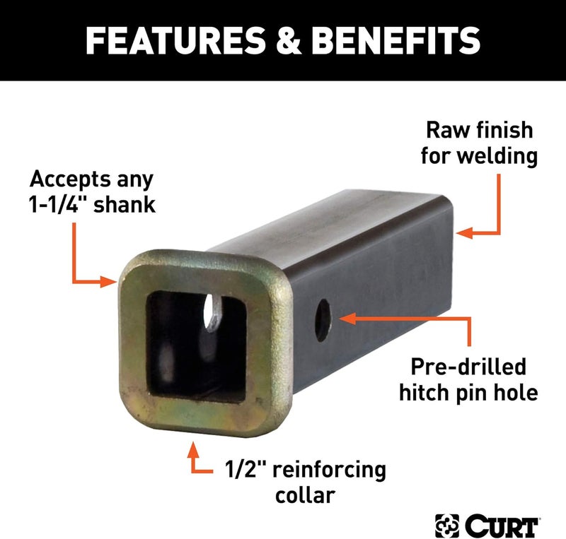 CURT 1-1/4-Inch x 6-Inch Weld-On Trailer Hitch Receiver Tube - Image 3