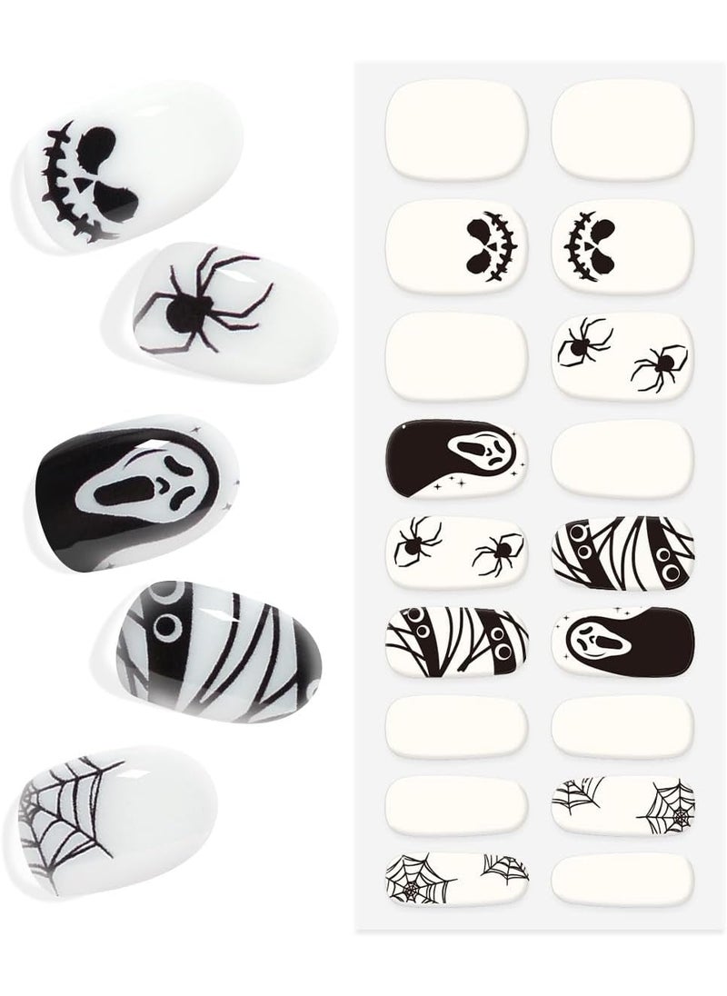 King Horse Halloween Semi Cured Gel Nail Stickers Long Lasting Semicured Nail Wraps Salon-Quality Semi-Cured Gel Nail Strips UV Lamp Required Gel Nail Stickers for Women (Lost Memory 343) 