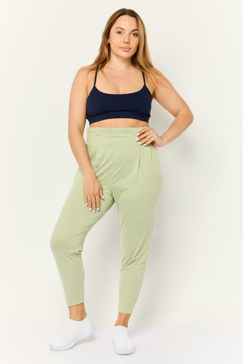 Beause Women Regular Fit Straight Leg Plain Jogger Pants, Sage Green - Image 2