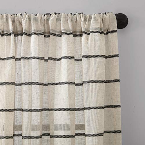 Clean Window ستارة شفافة مضادة للغبار والصداقة للحيوانات الأليفة بخطوط تويل نظيفة، 52" × 84، أسود/كتان - Image 3