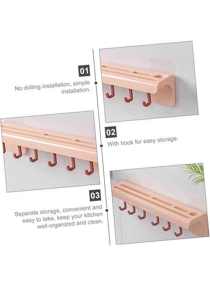 Kitchen Knife Rack, Wall-Mounted Knife Holder Kitchen Wall Shelf Heavy Duty Spoon Organizer, Cutlery Holder with 6 Hooks & Towel Rack, Multi-Purpose Knife Organizer for Kitchen, Restaurant - Image 2