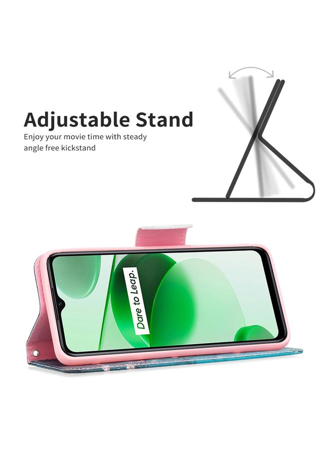 اس-توب جراب هاتف جلدي بنمط رسم ملون لهاتف OPPO Realme C35 - Image 4