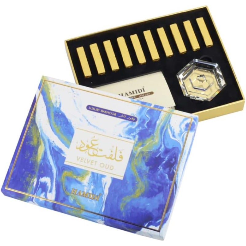 Luxury Fresh Fruits Velvet Oud Bakhoor Sticks With Crystal Incense Burner Pack Of 10, Long Lasting, Solid Perfumes, Home Decoration, Relax feeling, Refreshing, Use Every where, Indoor and Outsoor - Image 1