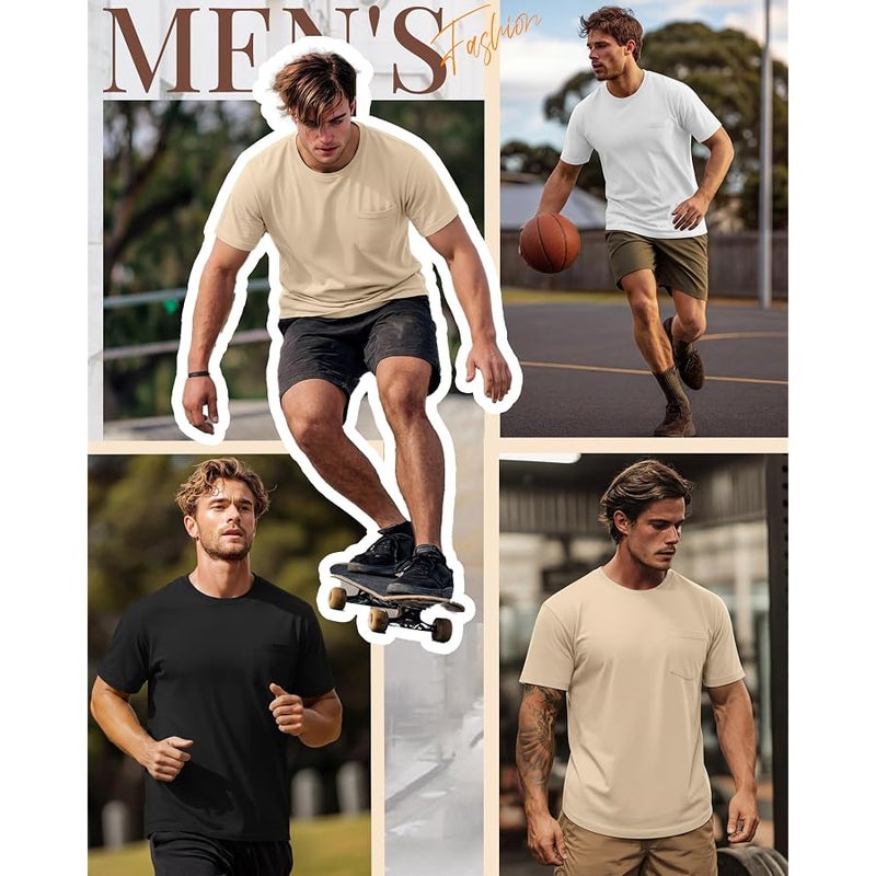Ficerd 3 Pack Men's Big and Tall T-Shirt, Short Sleeve Pocket Basic Tee Crew Neck Lightweight Tops Solid Loose Fit Shirts - Image 2
