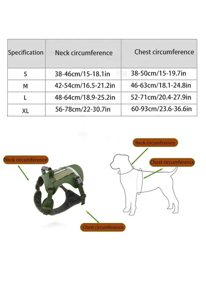 Military Green Heavy Duty Tactical Dog Harness Large Size with Handle and Reflective Strap - Image 4