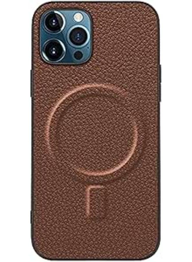 Izone Premium Apple Textured Magnetic Luxury Leather Case - Luxury Phone Case - Designed for MagSafe Chargers - Elevate Your iPhone with Timeless Elegance and Protection (iPhone 12 Pro Max, Brown) 