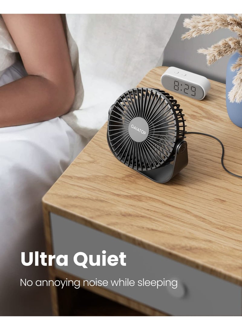 Gaiatop USB Desk Fan, 3 Speeds Portable Small Fan with Strong Airflow, 5.5 Inch Quiet Table Fan, 90° Rotate Personal Cooling Fan For Bedroom Home Office Desktop Travel (Black) - Image 3