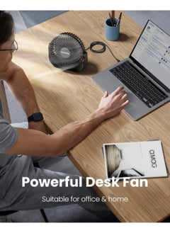Gaiatop USB Desk Fan, 3 Speeds Portable Small Fan with Strong Airflow, 5.5 Inch Quiet Table Fan, 90° Rotate Personal Cooling Fan For Bedroom Home Office Desktop Travel (Black)  - Image 2