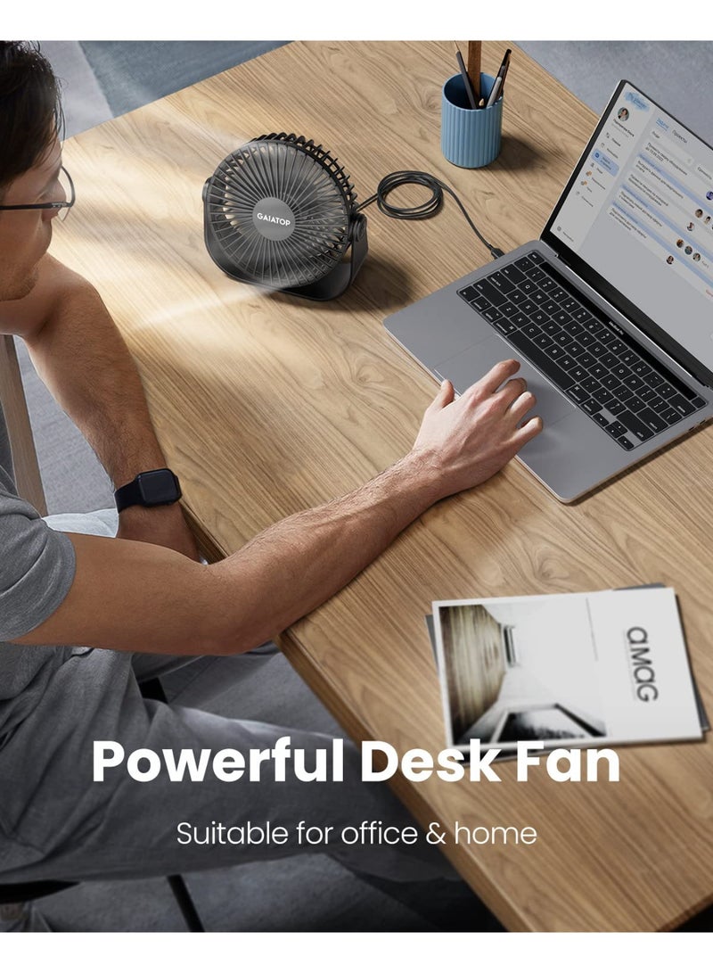Gaiatop USB Desk Fan, 3 Speeds Portable Small Fan with Strong Airflow, 5.5 Inch Quiet Table Fan, 90° Rotate Personal Cooling Fan For Bedroom Home Office Desktop Travel (Black) - Image 2